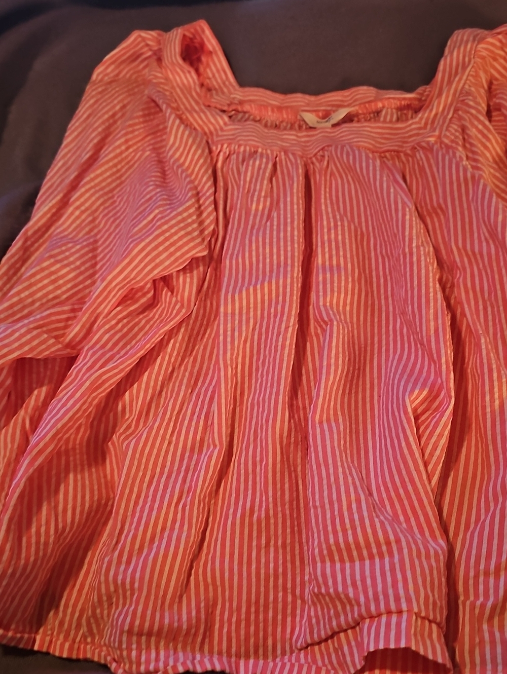 Terra & Sky Coral and White Striped Peasant Blouse